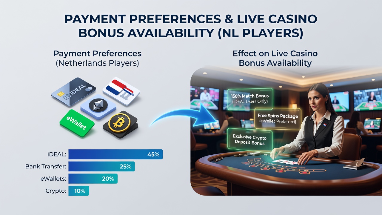 Grafiek die toont hoe verschillende betalingsmethoden de bonusbeschikbaarheid beïnvloeden voor live casinospellen in Nederland